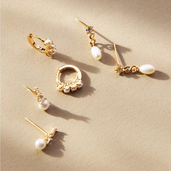 Anthropologie Jewelry - NWT Set of Three Huggie & Stud Pearl Earrings by Anthropologie